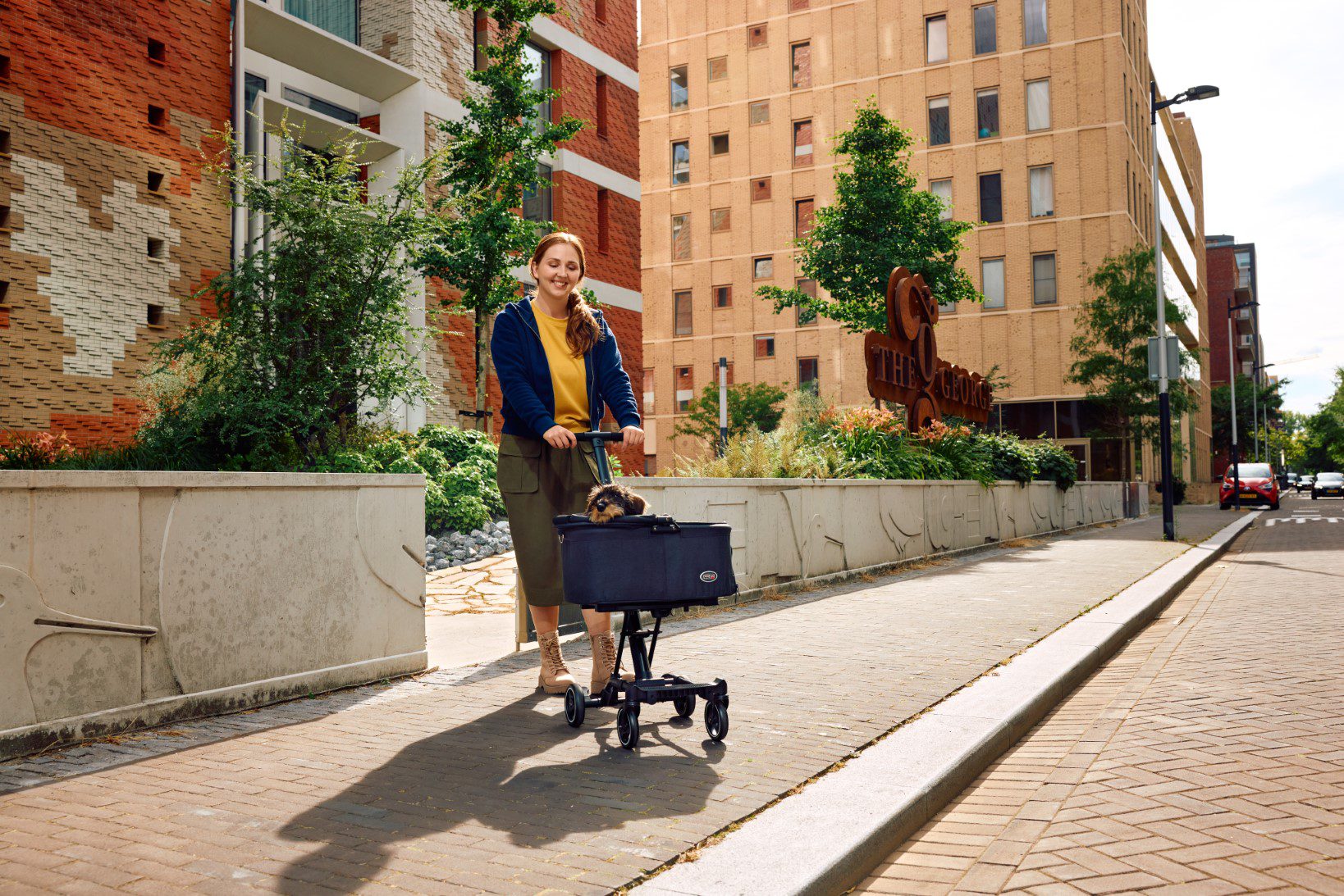InnoPet city hopper dog pram in city with couple