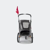 innopet hondenbuggy en fietskar sporty dog trailer deluxe zwart grijs achterkant open inzicht in de beschikabre ruimte van de cabine