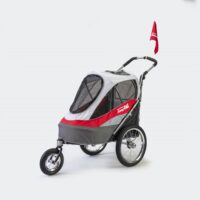 innopet hondenbuggy en fietskar sporty dog trailer deluxe rood wit schuin vooraanzicht
