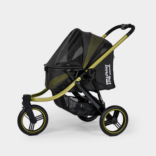 InnoPet Premium Comfort dog stroller in Black shown from the side with the canopy fully closed.