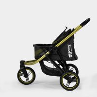 Side view of the InnoPet Premium Comfort dog stroller with the canopy folded completely back.