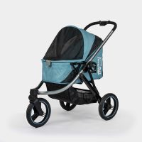 InnoPet Premium Comfort dog pram in Light Blue shown from the side with the canopy fully closed.