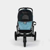 Front view of the InnoPet Premium Comfort dog pram in Light Blue with the canopy closed.