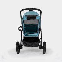 Rear view of the InnoPet Premium Comfort dog pram in Light Blue with the rear entrance open.