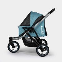 Side view of the InnoPet Premium Comfort pet buggy in Light Blue with the canopy fully extended.