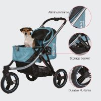 The InnoPet Premium Comfort is the best dog buggy for dogs weighing up to 25kg. It features a high push bar, is easy to fold and has an aluminium frame. The best dog buggy for running.