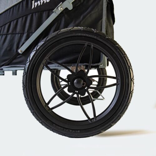 InnoPet Sporty EVR dog stroller with rubber all terrain wheels and a spacious cabin for comfortable rides on city routes and forest paths