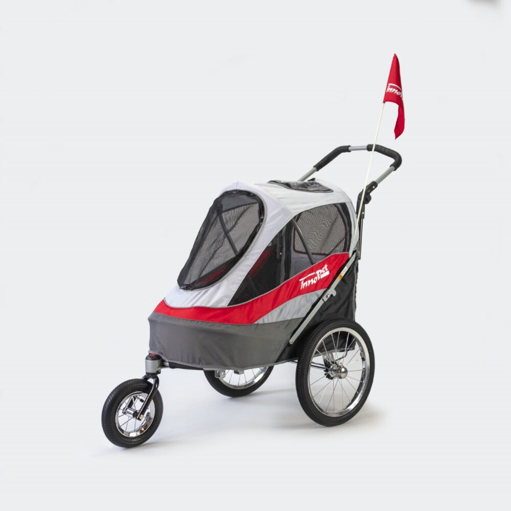 InnoPet sporty dog trailer deluxe bike trailer red product image oblique front view