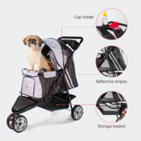 Features of the innopet all terrain include a cup holder, regflective strips for extra visibility and a shopping basket
