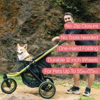 The InnoPet Premium Comfort is the best dog buggy for dogs weighing up to 25kg. It features a high push bar, is easy to fold and has an aluminium frame. The best dog buggy for running.