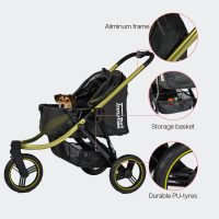 The InnoPet Premium Comfort is the best dog buggy for dogs weighing up to 25kg. It features a high push bar, is easy to fold and has an aluminium frame. The best dog buggy for running.
