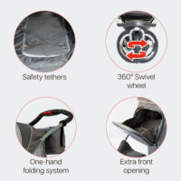 Features of the InnoPet Comfort Air Grey include safety tethers, front opening for dachshunds and one-hand-folding system