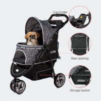 Features of the InnoPet Allure onyx black include a cup holder with storage pocket, rear opening and shopping basket