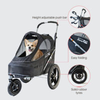 The InnoPet Sporty EVR is a dog stroller and bike trailer for dogs with puncture-proof rubber tyres